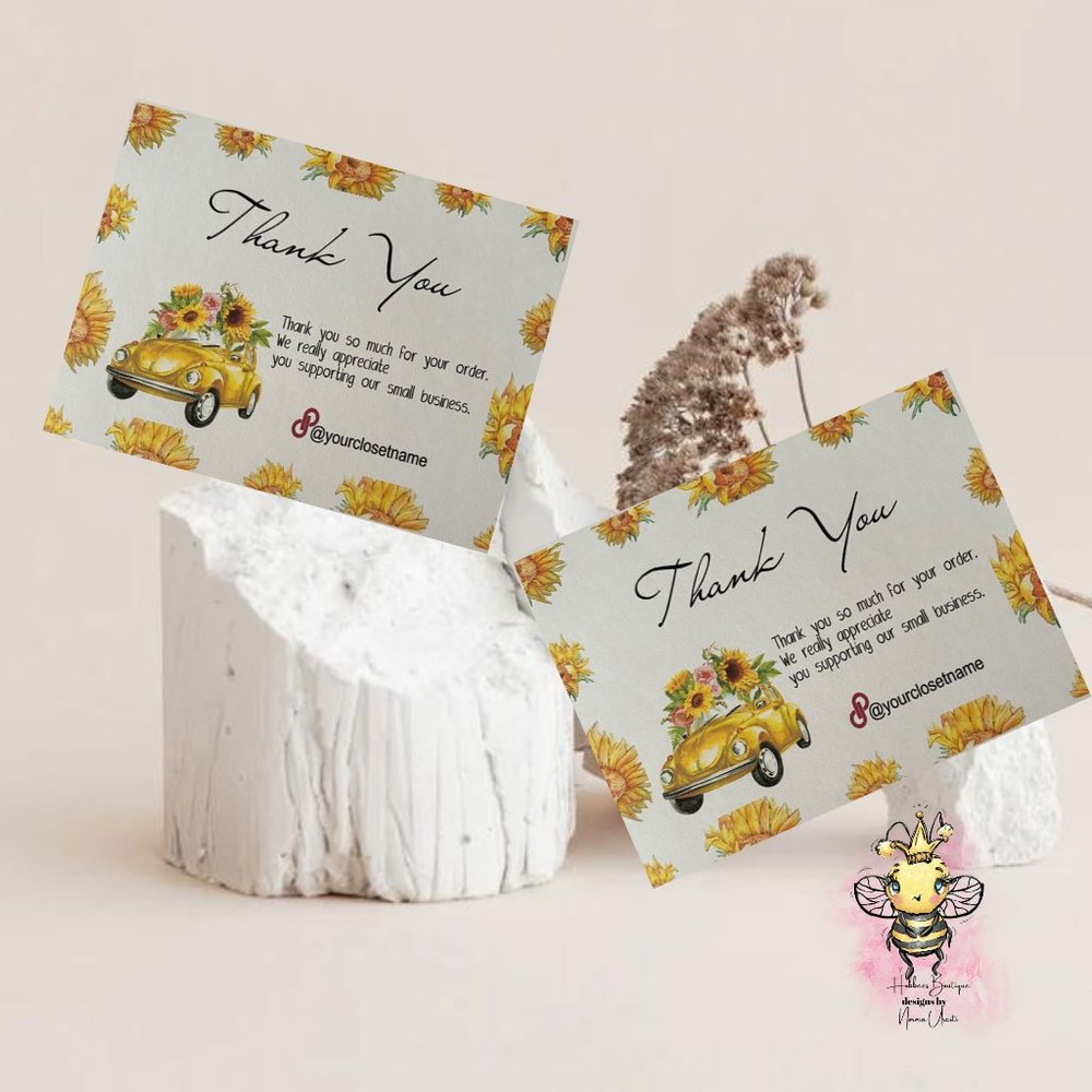 Set of 100 sun Flower Pattern Thank you Business Cards 4x2.8" inches